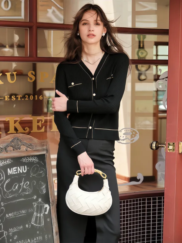 Elegant V-Neck Wool Cardigan - Affordable Luxury Slim Fit