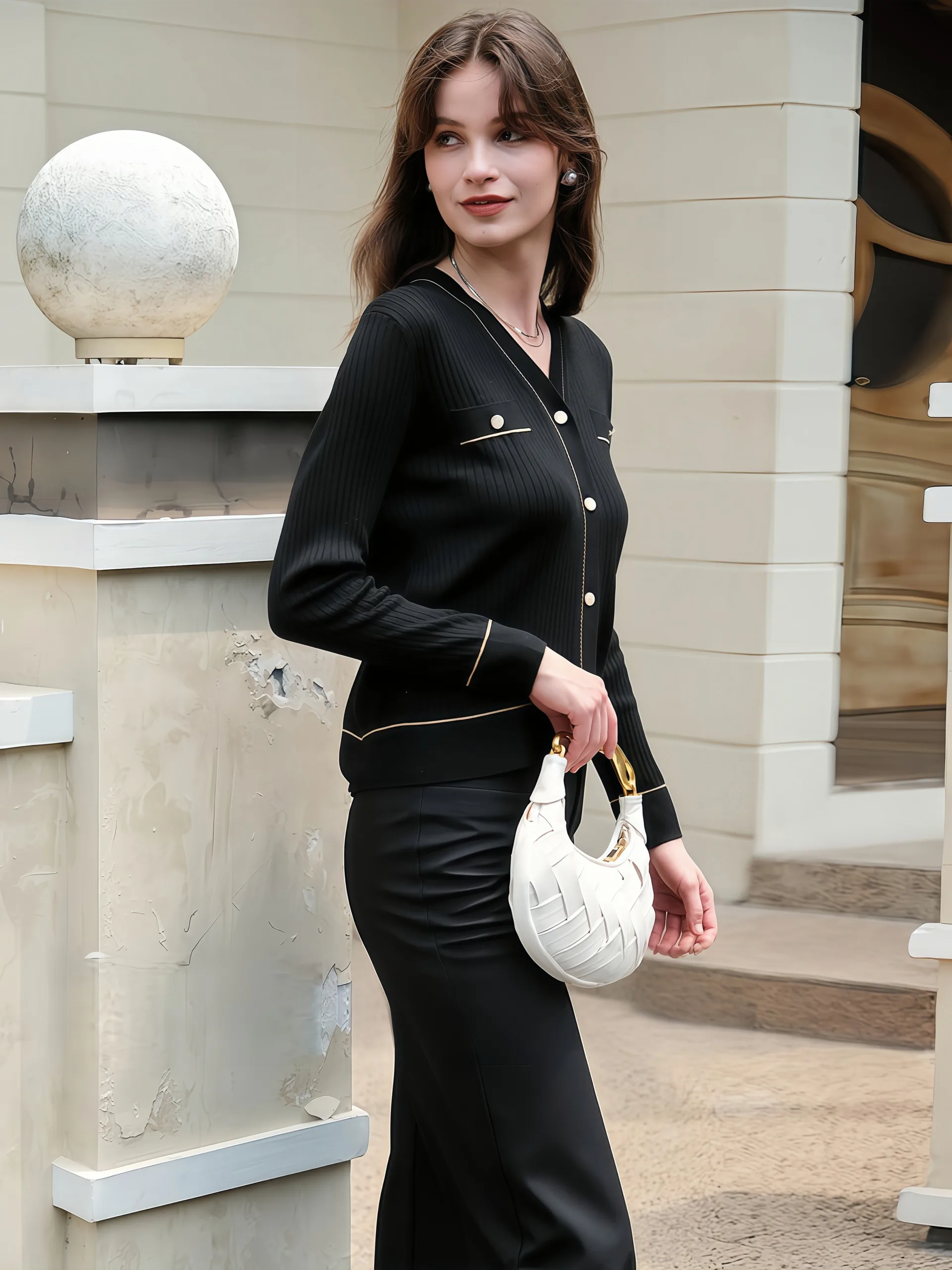 Elegant V-Neck Wool Cardigan - Affordable Luxury Slim Fit 主图 04 4 Scaled