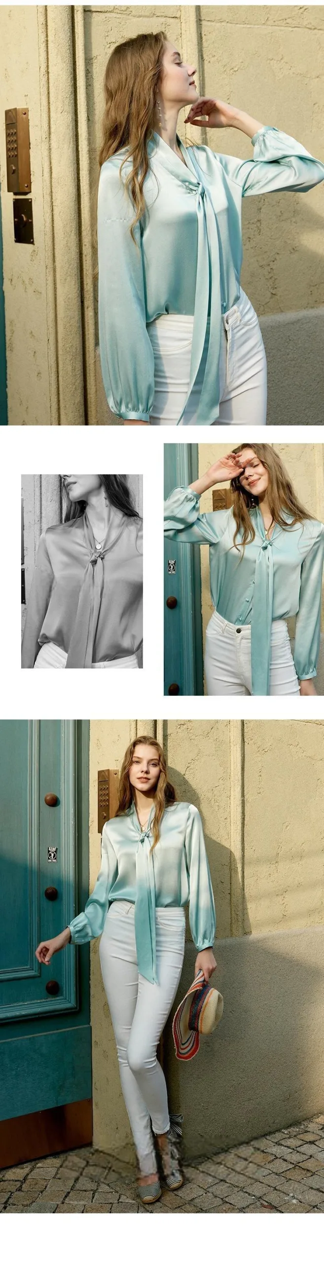 new arrival fresh silk shirt for inner layer long sleeve french chic top
